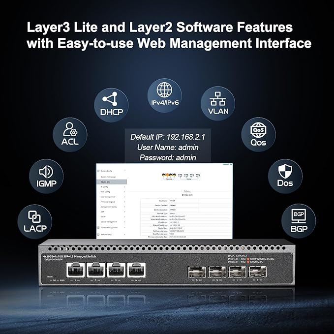 8 Port 10 Gigabit Managed Switch, 4x10G RJ45 Ethernet, 4x10G SFP+, 160Gbps - Image 4