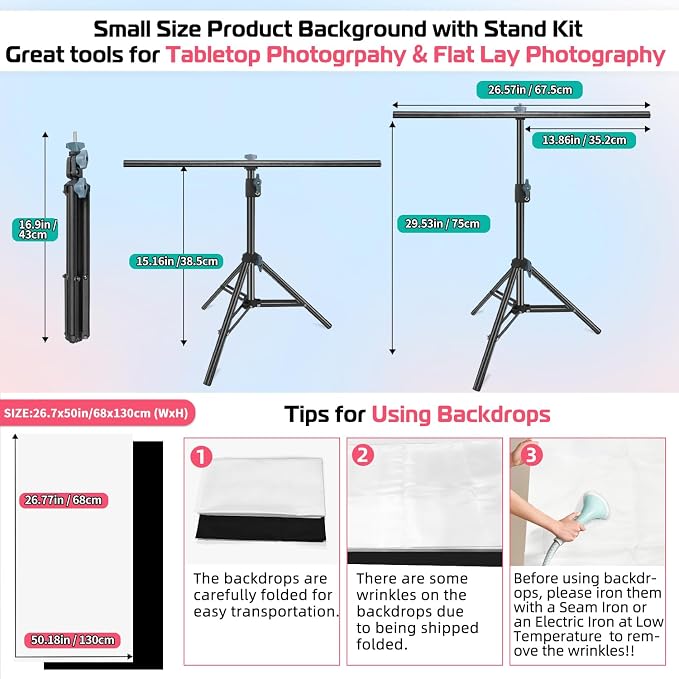 Product Photography Photo Backdrops Stand Kit, Photo Background, 26.8x50in - Image 4