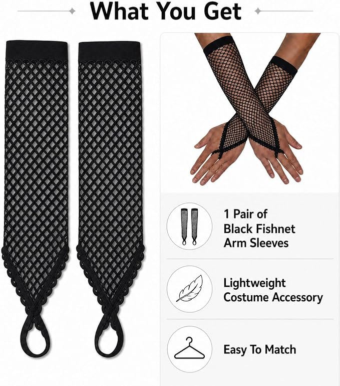 Seeksmile Women's Girls 80's Theme Party Emo Fingerless Arm Fishnet Gloves - Image 2