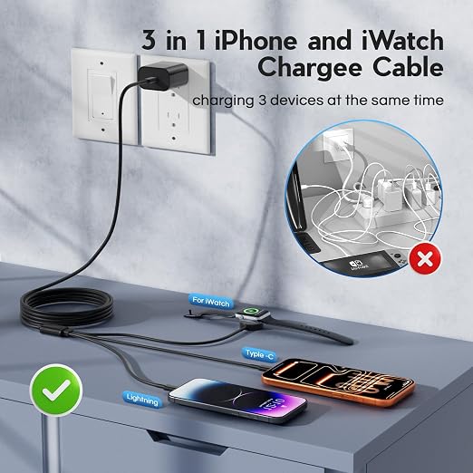 Upgraded Apple Watch Charger, 3 in 1 Multi Charging Cable 6FT, Magnetic Fast - Image 2