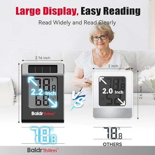 BaldrTherm Digital Thermometer and Humidity Meter, Solar-Powered 2.2" Indoor - Image 4