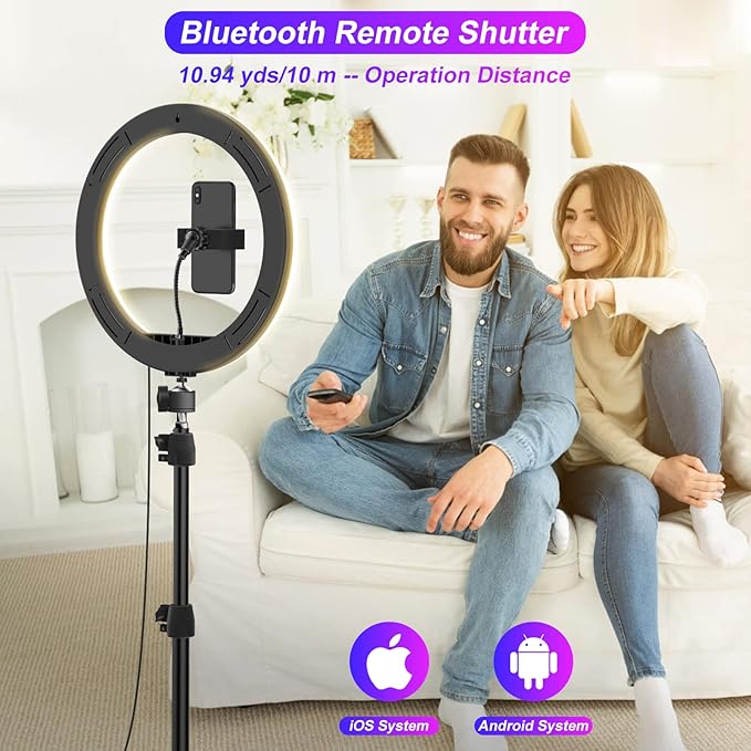 STALLY 12.3" Ring Light with Stand 75" Tall and 2 Phone Holder, Ring Light - Image 4