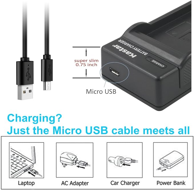 Kastar Slim USB Charger for Sony NP-BK1 & Cybershot DSC-W180 to W980, Webbie - Image 2