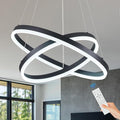 Modern LED Chandelier Black 2-Rings Pendant Light Circular Flush Mount Ceiling by Sparklelf