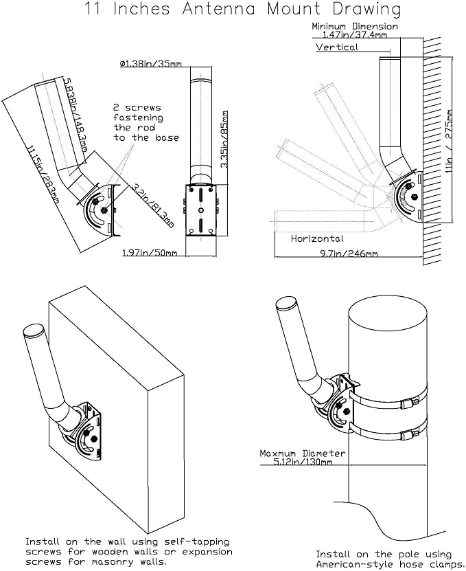 Antenna Mount for Wireless Bridge, 160° Angle Adjustable, 1.38 in OD, for - Image 2
