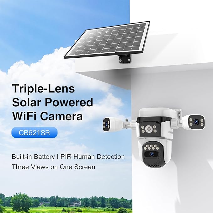 EVERSECU Solar Wireless Triple Lens WiFi PTZ Security Camera, Three Cameras in - Image 2
