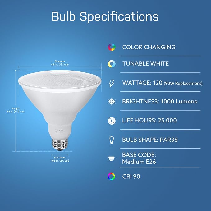 Feit Electric PAR38/RGBW/CA/AG 90 Watt Equiv, 2.4 GHz WiFi Only, No Hub Required - Image 2