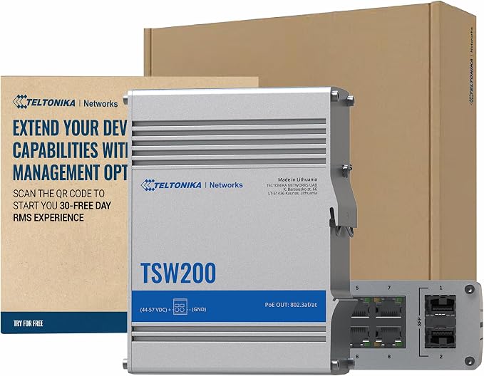 Teltonika TSW200 Industrial PoE+ Unmanaged Ethernet Switch by BoltonTechnical