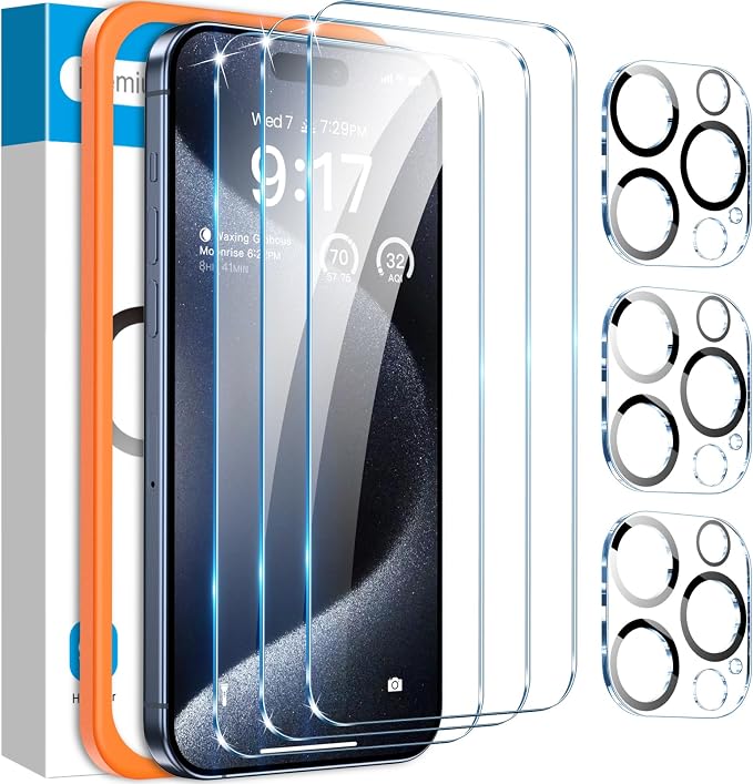 Fotbor [3+3 Pack for iPhone 15 Pro Max Screen Protector by Fotbor