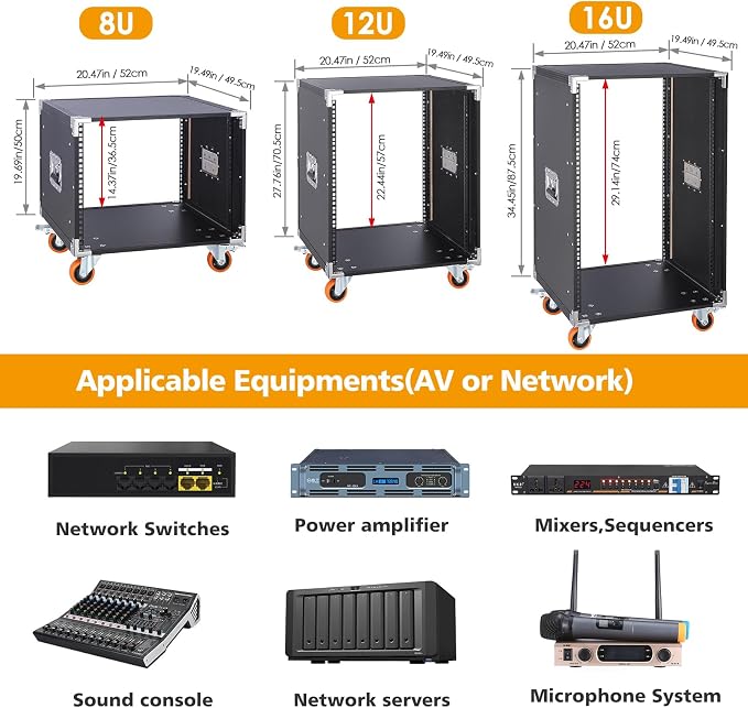 Movable AV Gear Rack 12U 19in Mobile Floor Standing Network Device Storage - Image 6