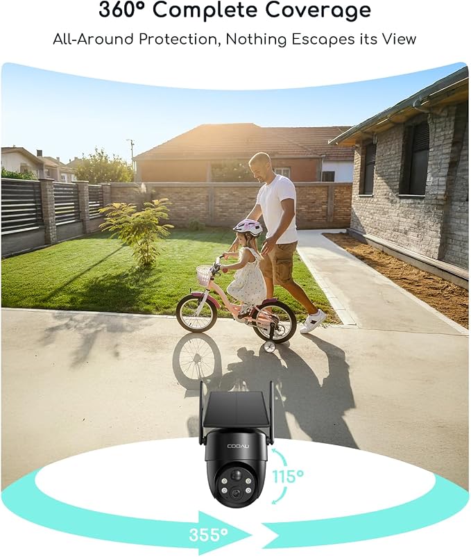 COOAU Cameras for Home Security​​, 2K 360° Solar Security Cameras Wireless - Image 4