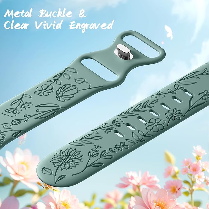 SNBLK 6 Pack Floral Engraved Bands Compatible - Image 3