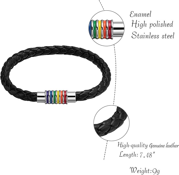 Nanafast Titanium Stainless Steel Rainbow LGBT Pride Bracelet Handmade Braided - Image 2