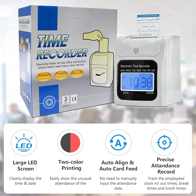 TooCust Employee Time Clocks for Small Business, Auto-Align Time Clock Punch - Image 2
