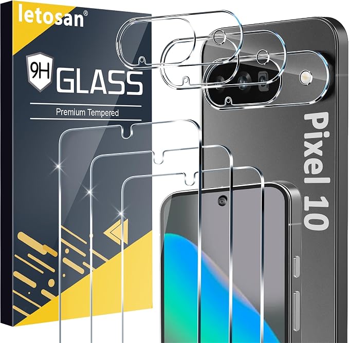 letosan 3 Pack for Google Pixel 10 Screen Protector Tempered Glass + 3 Pack by letosan