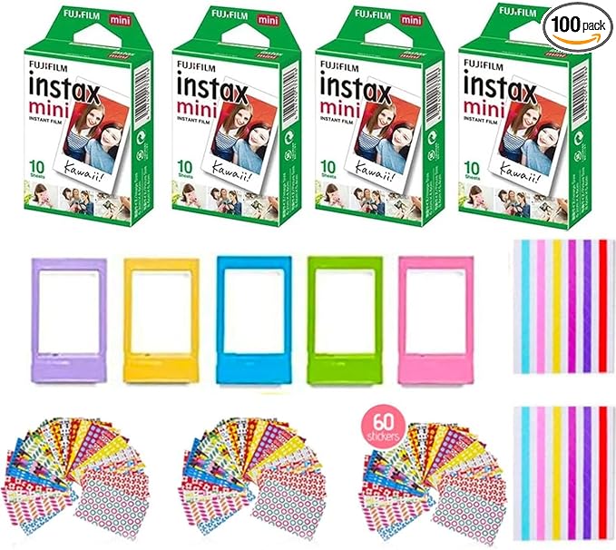 Fujifilm Instax Mini Instant Film 5 Plastic Desk Frames + 60 Sticker Frames + 2 by FUJIFILM