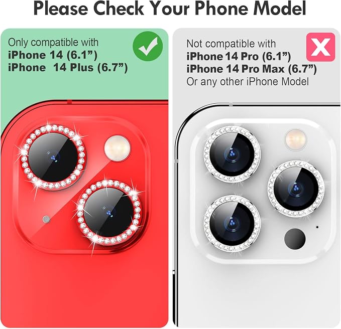 for iPhone 14 / iPhone 14 Plus Camera Lens Protector Bling, 9H Hardness - Image 2