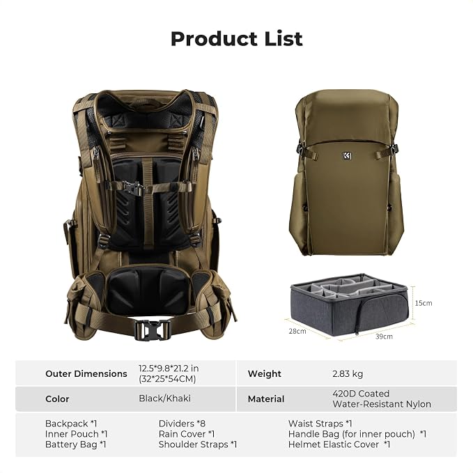 K&F CONCEPT Camera Backpack, 30L Large Capacity Camera Bag, Waterproof DSLR - Image 8