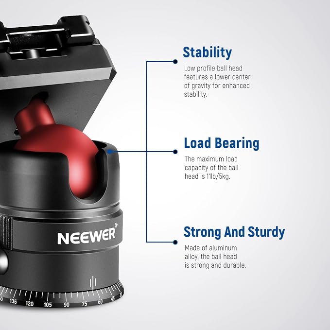 NEEWER Tripod Head, 360° Rotating Panoramic Ball Head - Image 6