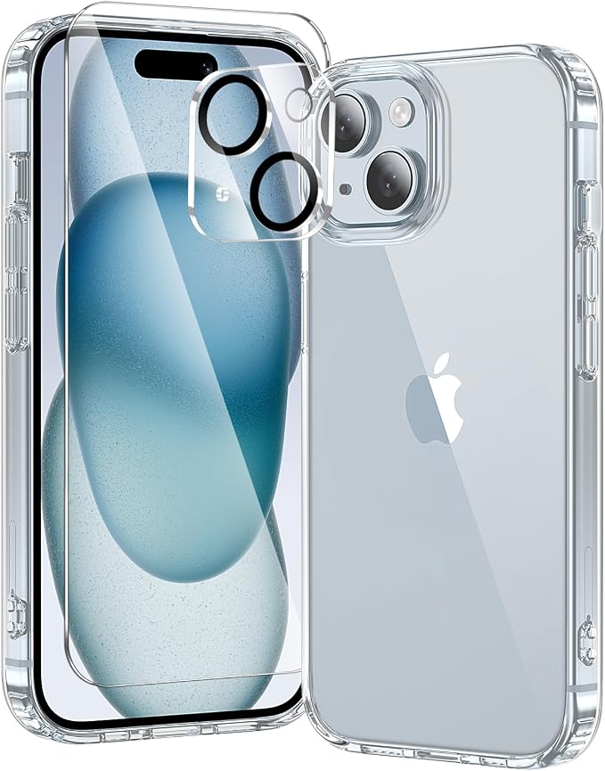 toushion 3 in 1 for iPhone 15 Case Clear, Screen Protector *1 & Camera Lens by Unknown