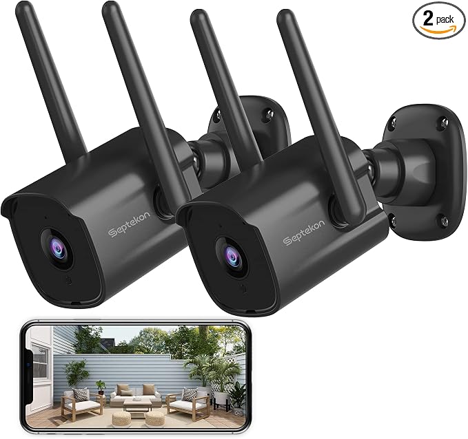 Septekon Security Camera Outdoor 2 Pack, 2.4G Wired WiFi Cameras by Septekon