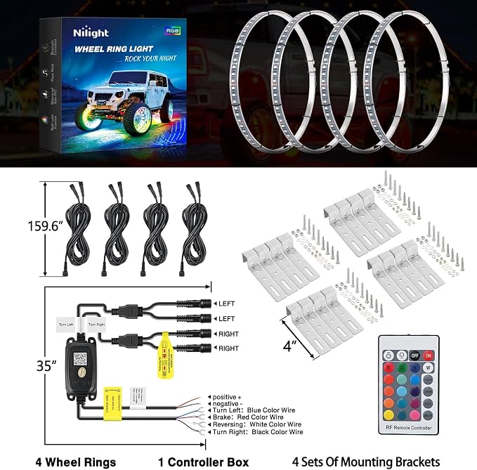 Nilight 4PCS 17.5inch LED Wheel Ring Lights RGB - Image 8