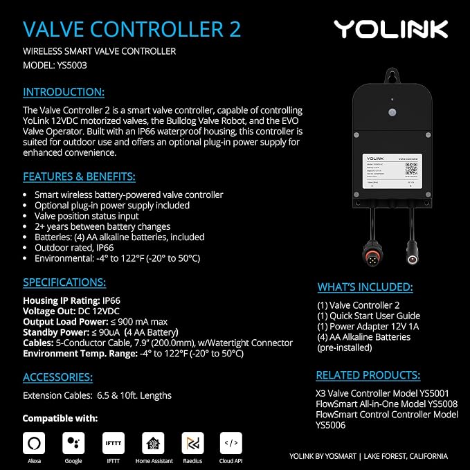 YoLink Valve Controller 2 Kit, 1/2" Brass Motorized Ball Valve, LoRa Long Range - Image 2