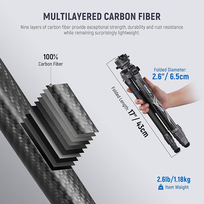 NEEWER LITETRIP LT32 62" Travel Tripod Carbon Fiber - Image 3