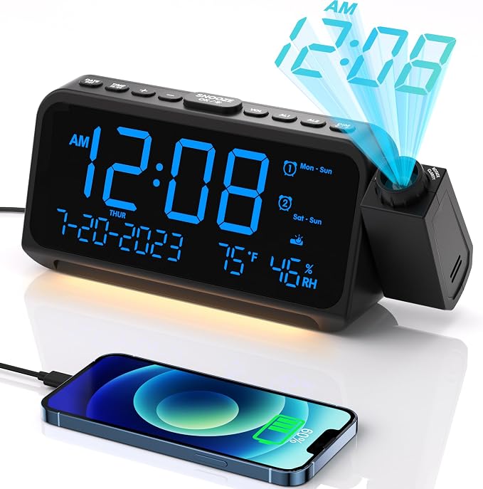 OnLyee Projection Clock for Bedroom Ceiling, Alarm Clock for Heavy Sleepers | by OnLyee