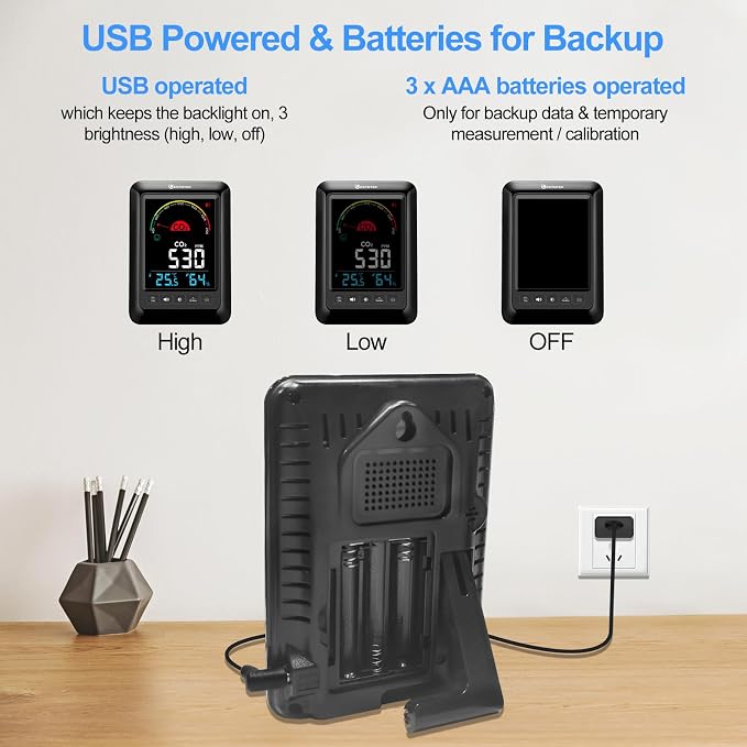 KETOTEK CO2 Monitor Indoor Air Quality Meter, Temperature, Humidity Display - Image 5