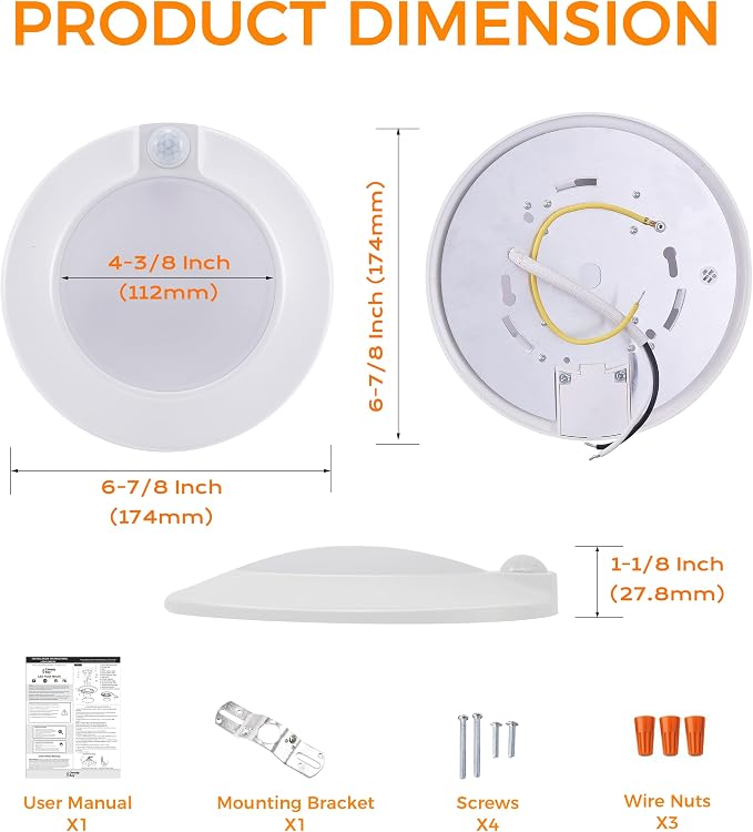 CLOUDY BAY 5 Color Motion Sensor Ceiling Light, 120V CRI90 10W, 6.5 inch - Image 7