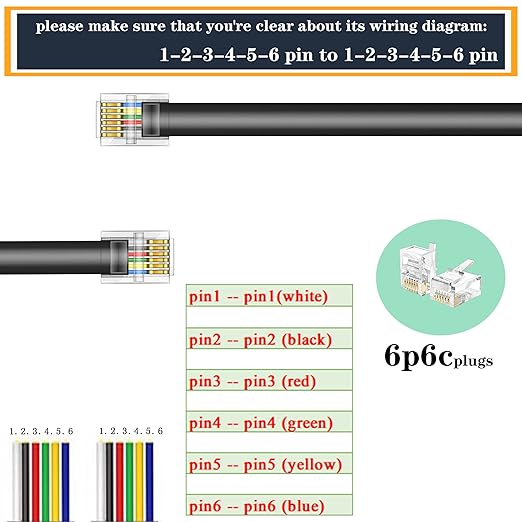 LanSenSu RJ12 Cable Phone Cord RJ12 6P6C Male to Male Straight Wired - Image 3