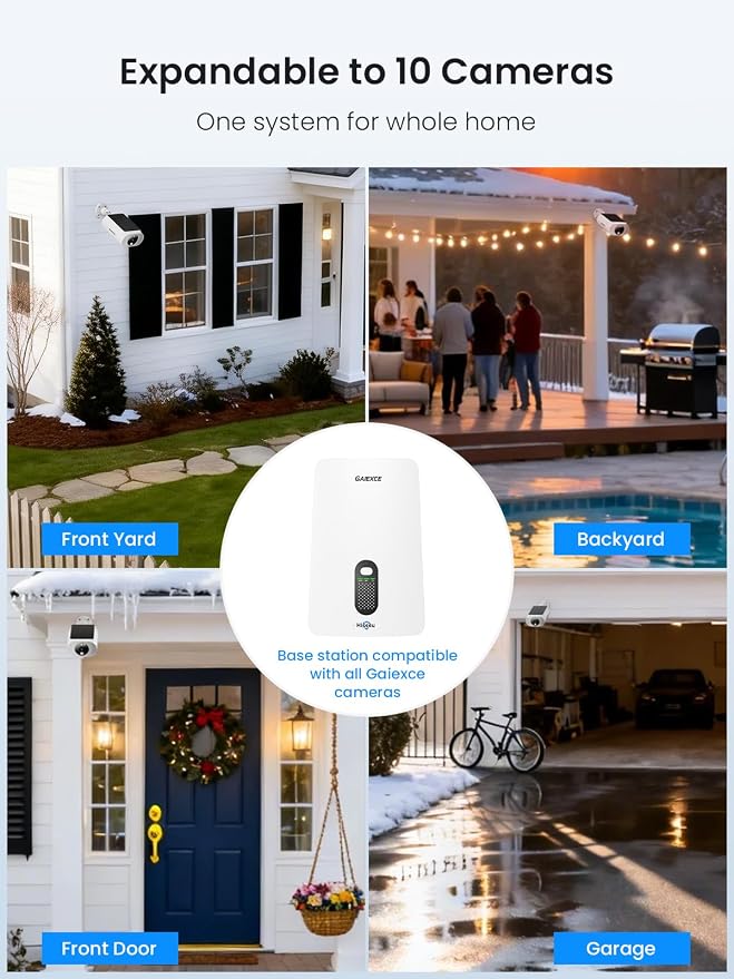 Solar Security Cameras Wireless Outdoor 4 Cam Kit Expadable to 10H, No - Image 4