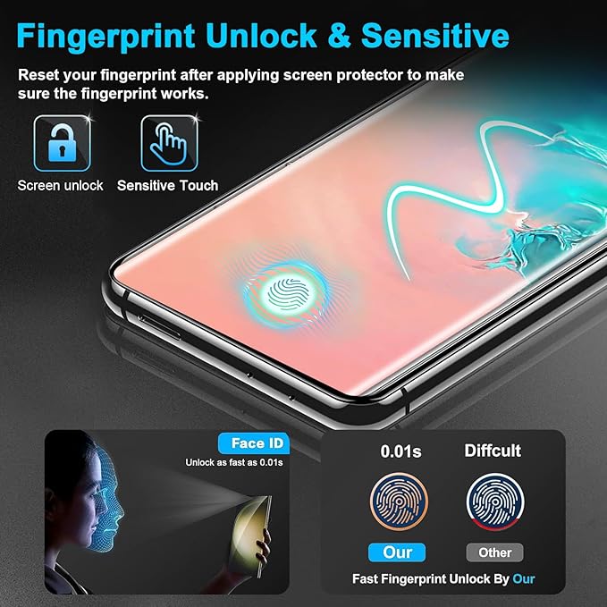 3 Pack Galaxy S10 Screen Protector, HD Clear Tempered Glass, Fingerprint Unlock - Image 3