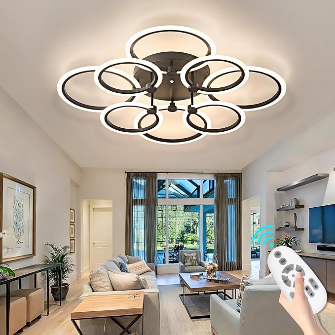 LED Ceiling Light, 8-Ring Modern Flush Mount Fixture, 145W Dimmable 3000K–6500K by SEABLE