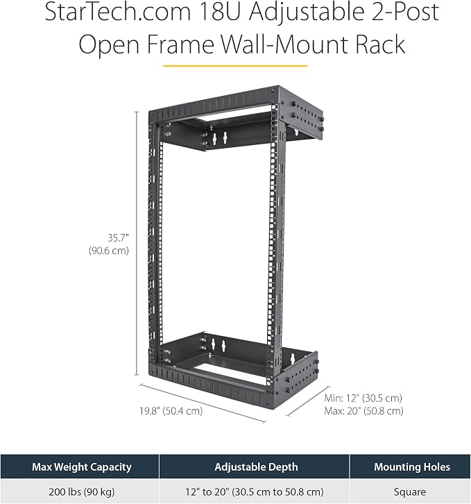 StarTech.com 2-Post 18U Heavy-Duty Wall Mount Network Rack, Wall Mount Data Rack - Image 3