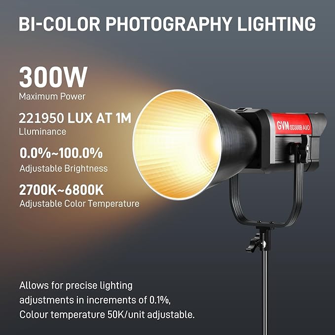 GVM 300W Video Light Kit with Lantern Softbox, SD300B AIO Photography Light - Image 2