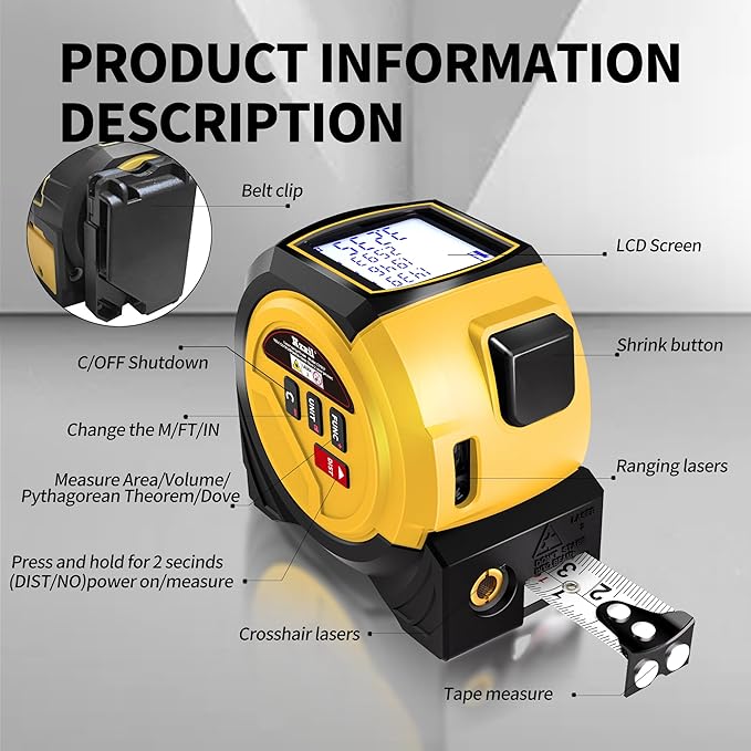 Laser Tape Measure 3 in 1 Laser Rangefinder Tape Measure 131ft Laser Measuring - Image 6