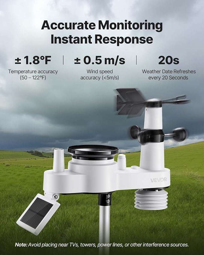 VEVOR 7-in-1 Wireless Weather Station, 7.5-Inch VA Display, Solar Powered - Image 3