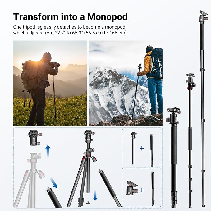 NEEWER 90 Inch Tall Overhead Horizontal Camera Tripod Monopod - Image 5