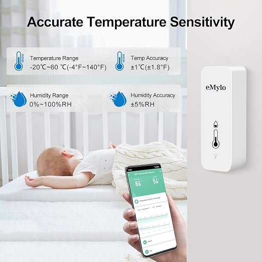 eMylo WiFi Temperature Humidity Sensor, Wireless Indoor Thermometer Hygrometer - Image 3