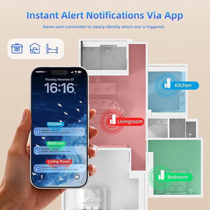 WiFi Door Sensor Chime, Smart Door Open Alert Window Sensor - Image 3