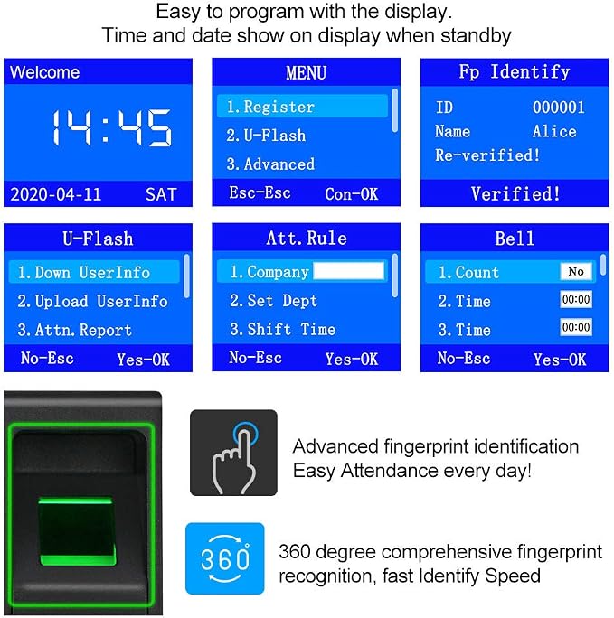 RFID Access Control System Kit: Fingerprint Time & Attendance Terminal - Image 3