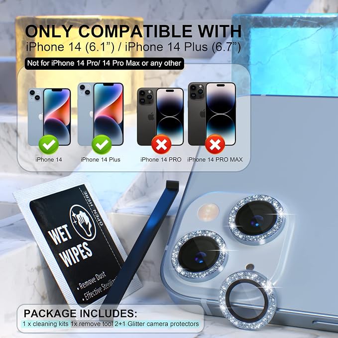 Choiche Compatible for iPhone 14 /iPhone 14 Plus Camera Lens Protector Bling - Image 2