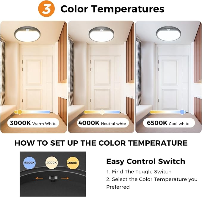 slochi 2Pack Motion Sensor Light Indoor Wired, 8.7 Inch 3000K/4000K/6500K - Image 3
