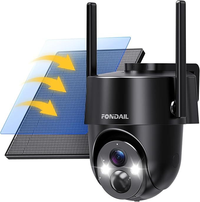 Solar Security Cameras Wireless Outdoor, 2K 360° View Solar Powered WiFi 3MP by FONDAIL