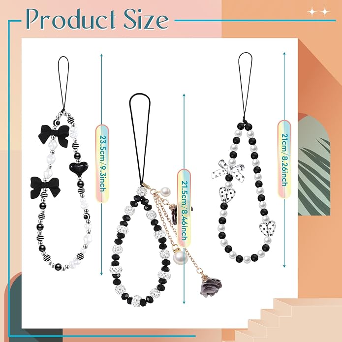 Ecally 3 Pcs Phone Charms Strap Camera Charm Strap Pearl Beaded Butterfly Bow - Image 2