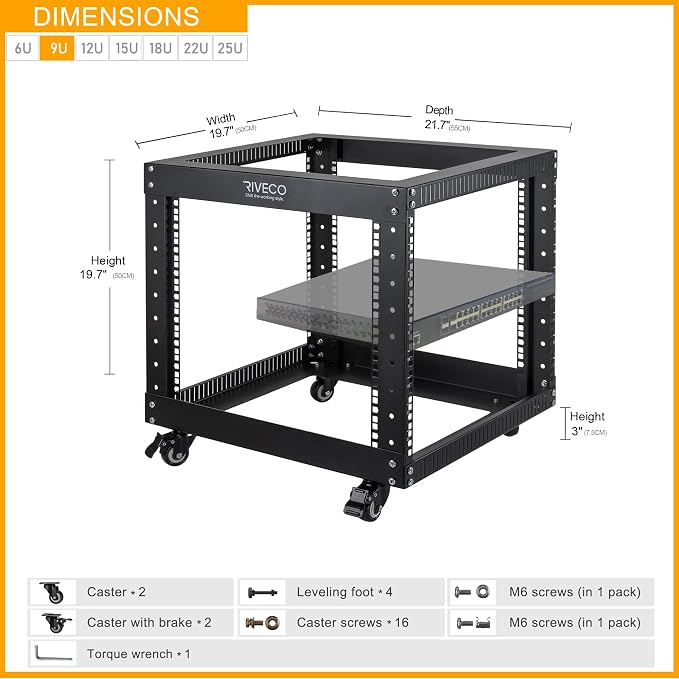 RIVECO 9U Open Frame Server Rack - Image 3