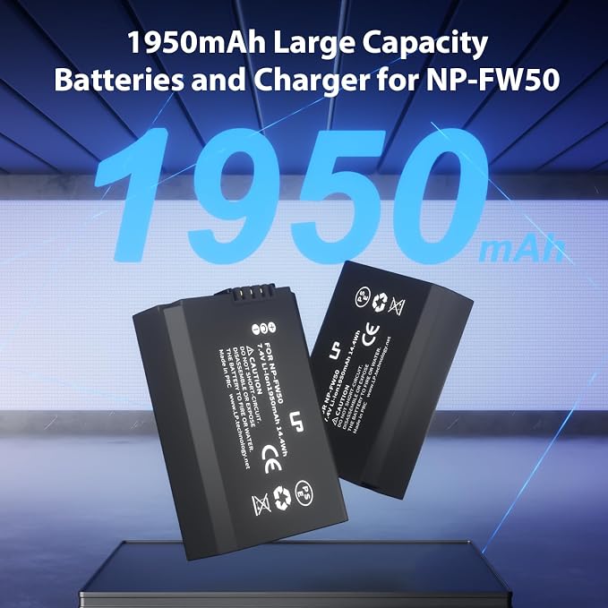 LP NP-FW50 Battery Charger Pack, 1950mAh 2-Pack Battery Compatible - Image 2