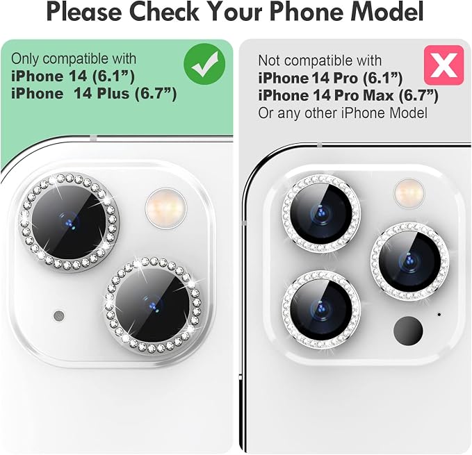 for iPhone 14 / iPhone 14 Plus Camera Lens Protector Bling, 9H Hardness - Image 2